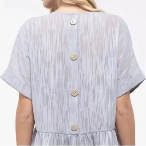 BLU PEPPER x ANTHROPOLOGIE | Blue Gold Button Back Peplum Top Blouse | Small - Picture 2 of 9